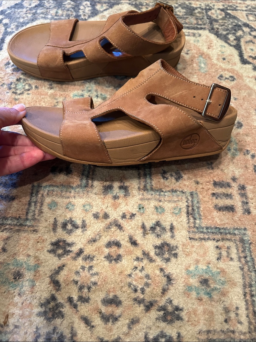 FitFlop Brown Nubuck Cutout Strappy Sandal with Buckle - Picture 2 of 15